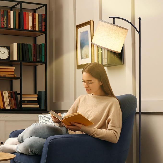 Ambimall Floor Lamp with Smart Light Bulb, RGB + Color Temperatures Bright Dimmable (Beige Shade & Black Pole)