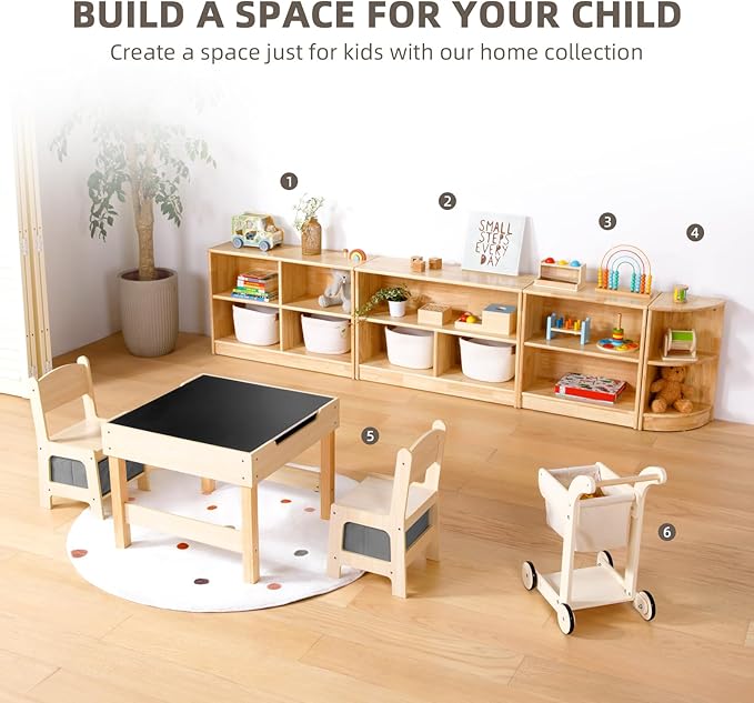 OOOK Rubber Wood 4-Compartment Wooden Storage Cabinet, 35.4" L, 2-Tier Toy Organizers and Storage, Montessori Shelf for Kids Room, Playroom, Nursery, Classroom, Kindergarten