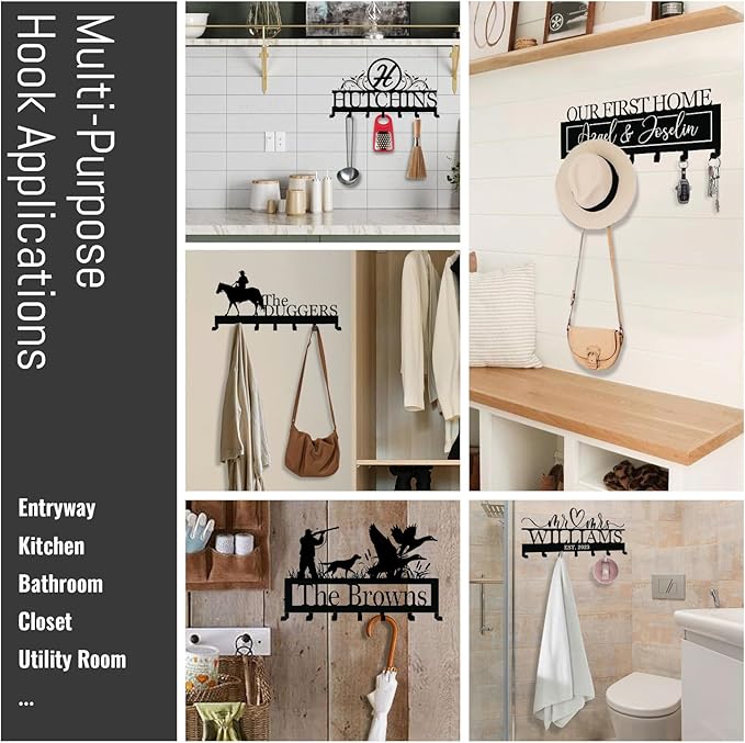NIWAHO Personalized Cowboy Couple Key Holder – Western Style Custom Metal Wall Sign with Hooks, Horseback Riding Design for Rustic Entryway or Cabin Decor