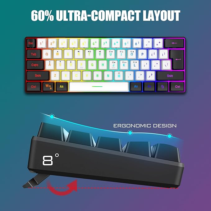 RedThunder 60% Gaming Keyboard and Mouse Combo, Ultra-Compact 61-Key RGB Backlit Mini Keyboard, Lightweight 7200 DPI Honeycomb Optical Mouse, RGB Wired Gaming Set for PC PS5 Xbox Gamer(White-Black)