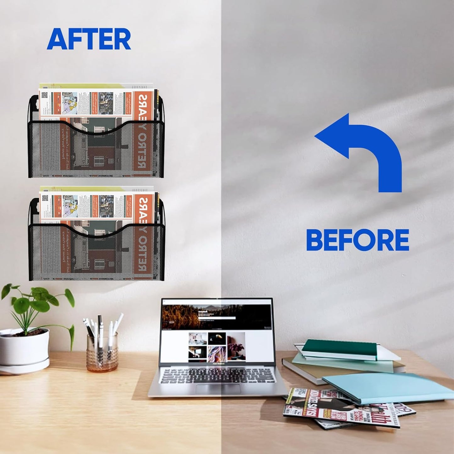 Skiennix Magnetic File Holder - 2 Pocket Organizer for Office & Home | No Drilling, White
