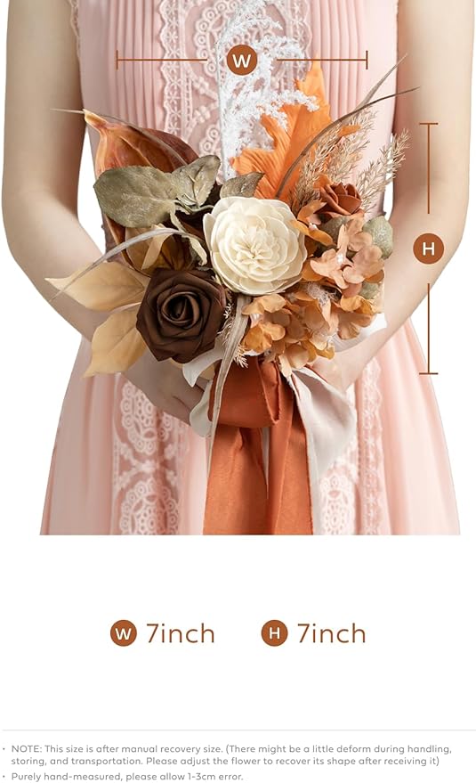 Ling's moment Artificial Flowers Boho Bridesmaid Bouquet, Terracotta Wedding Flowers Bouquets, 7 Inch Bridal Bouquets for Bridesmaids, Wedding Decor, Ceremony, Anniversary, etc