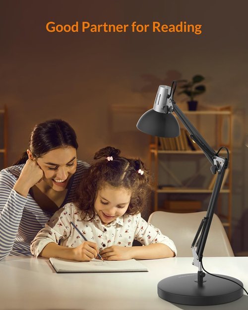 LEPOWER Adjustable Metal Desk Lamp - Eye-Caring Architect Lamp with Clamp for Home & Office (Black)