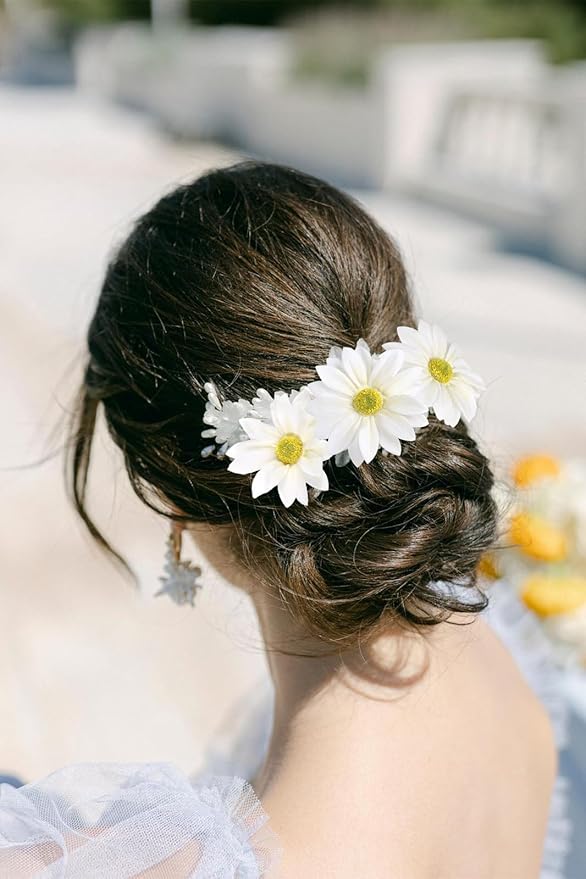 IPOPU 15pcs Daisies Artificial Flowers Faux White Daisies Flowers 12" Fake Wildflowers Flower Silk Flowers for Floral Arrangements Wedding Home Garden Decor (White)