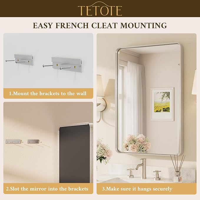 TETOTE 55 x 30 Inch Brushed Nickel Bathroom Mirror for Vanity Metal Framed Mirror Modern Farmhouse for Living Room Entryway(Horizontal/Vertical)
