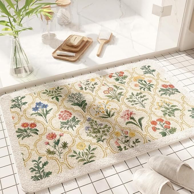 vctops Rectangle Bathroom Rugs, Spring Floral Print Absorbent Microfiber Bath Rugs, Non Slip Quick Dry Bath Mat Runner for Bathroom Floor, Tub and Shower, Home Decor Accessories (Rectangle A,24"x35")