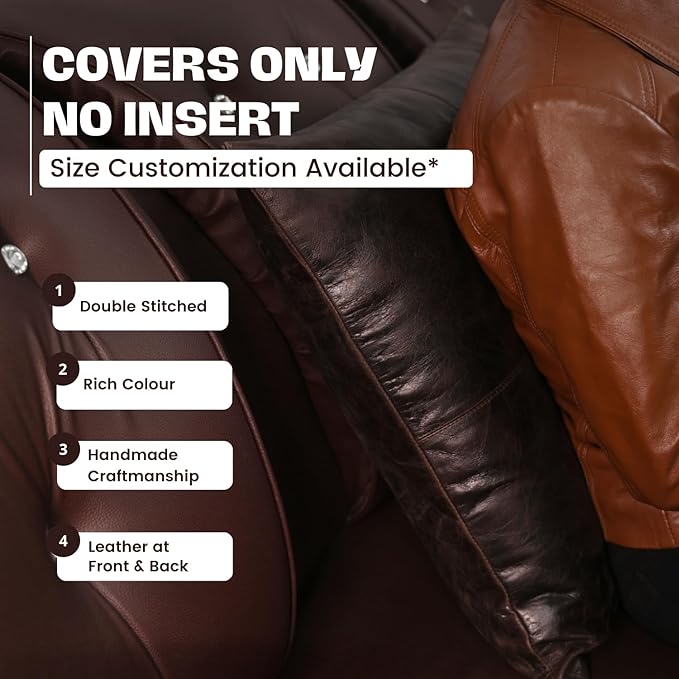 D DOLLY LAMB Lambskin Leather Pillow Cover - Sofa Cushion Case - Decorative Throw Covers for Living Room & Bedroom, 16x16 Inches - Dark Brown Crunch Plain Pack of 1