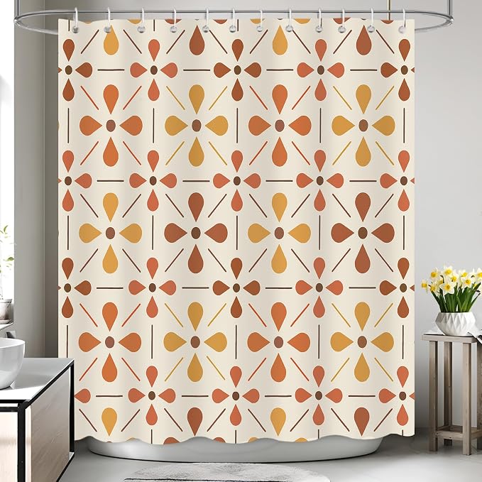 APROPHIC Mid Century Shower Curtains for Bathroom, Vintage Geometric Bathroom Decor Set, Washable Kitchen Retro Decorations Waterproof Polyester Fabric Shower Curtain with Hooks, 72x72 Inch