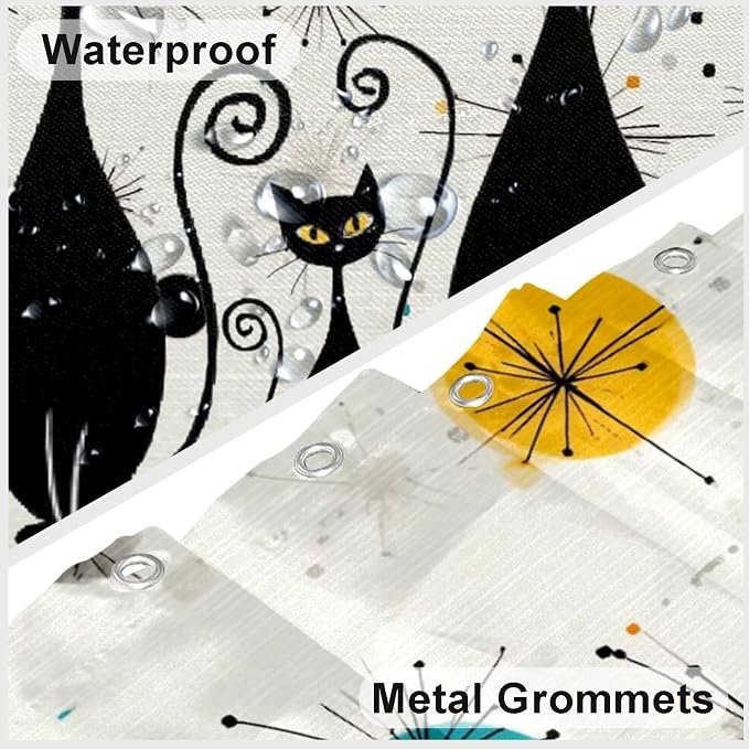 Mid Century Shower Curtain Cute Cats Shower Curtains for Bathroom Waterproof Fabric Bath Curtain Decor with Hooks