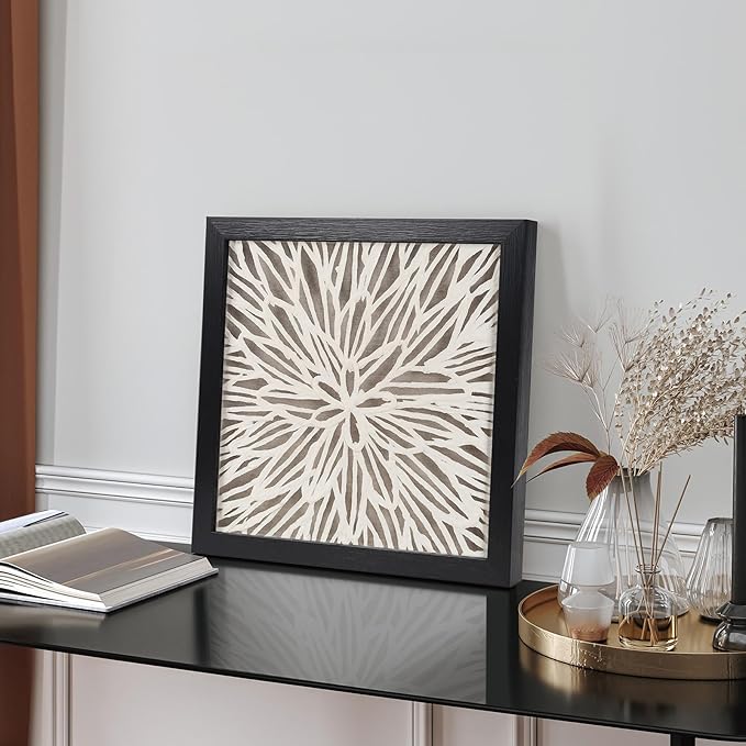 FOLKOR Framed Wall Art Black and White for Rustic Farmhouse Home Decor, 12" Rice Paper Neutral Wall Art Hanging Sculpture, Abstract Floral Artwork for Entryway Fireplace Above Bed Tv Accent