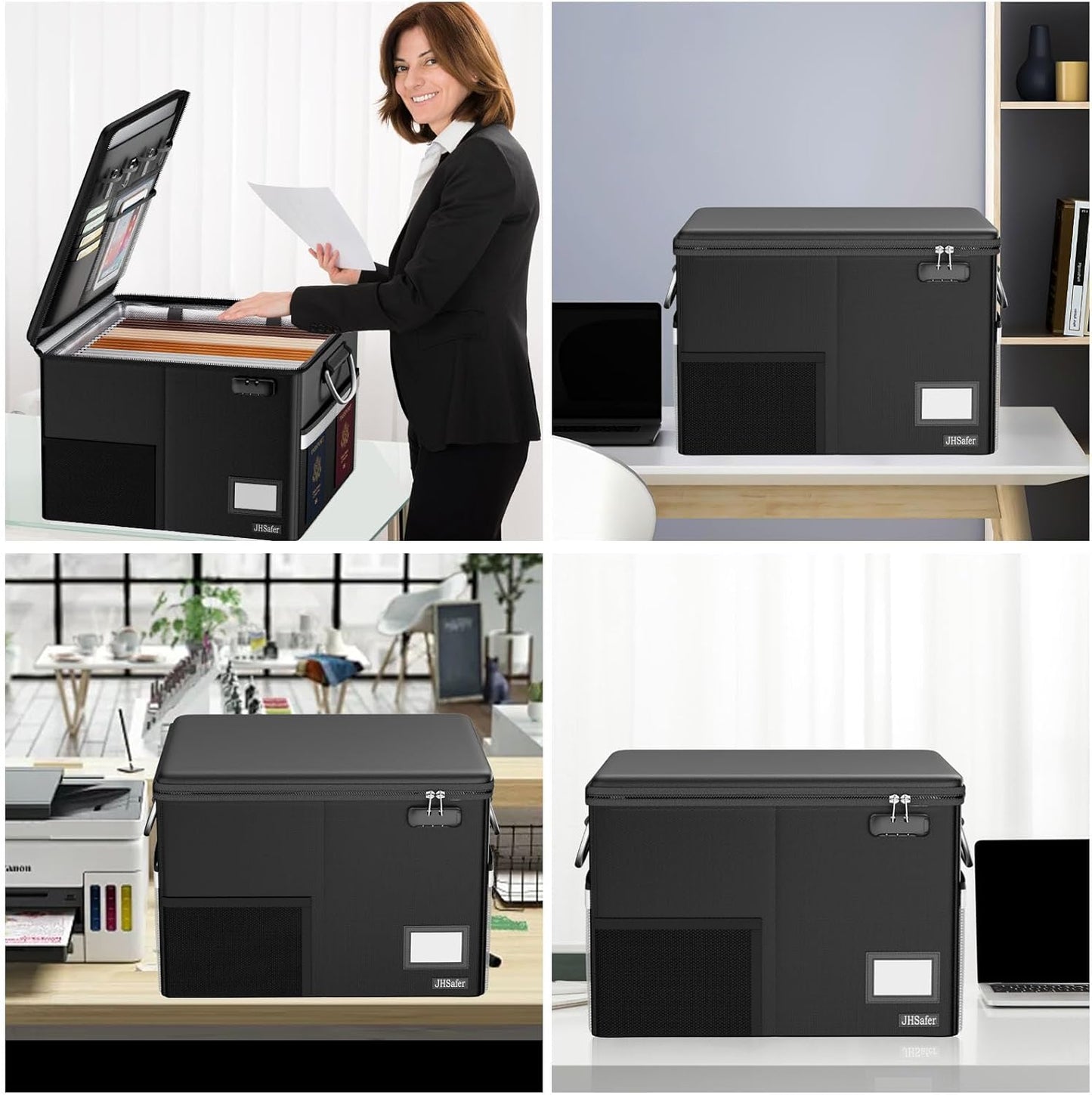 Skiennix Fireproof Document Box - Waterproof File Organizer with Lock & Handle | Portable Black Filing Cabinet