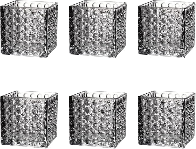 MARTAGE Square Vases Set of 6, 4" x 4" x 4" Square Glass Vases for Flowers, Black Flower Vase for Centerpieces, Small Bubble Vase for Wedding, Party, Home, Office, Parties, Events