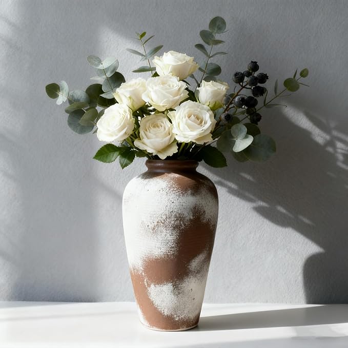 Large Ceramic Vase, 11 inch Minimalist Vase for Home Decor, Handmade Farmhouse Flower Vase for Table Centerpiece, Wedding, Living Room, Kitchen Decoration, Shelf Decor (Rust)