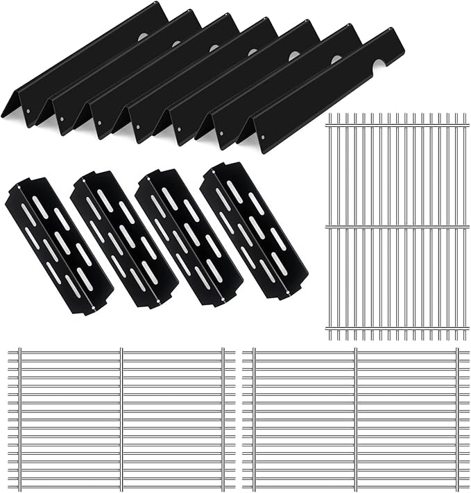RuiTEERS Grill Grate and Flavorizer Bars Heat Deflector Grill Parts for Weber Genesis 2 GS4 Grates 66089, 66097, 66041, 66033, 66796, Weber Genesis II E-410, E-435, S-435, SE-410, Porcelain Steel