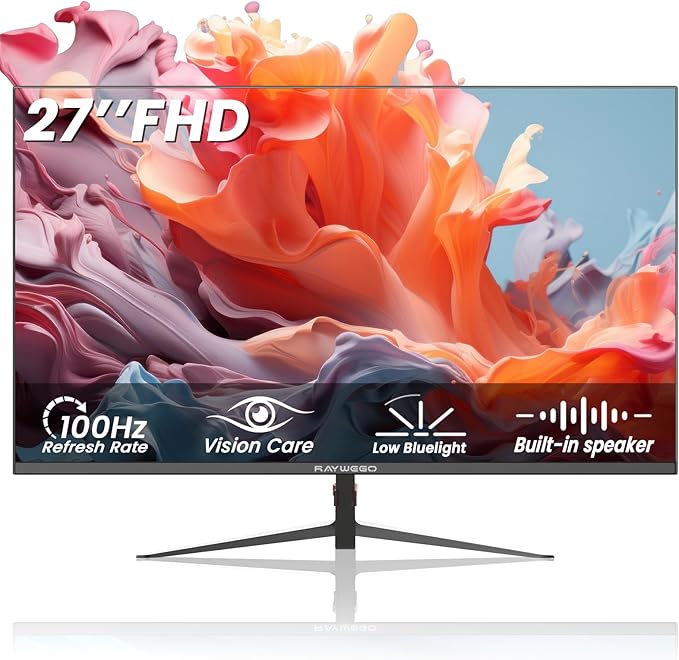 27 inch Gaming Monitor 100Hz Computer Monitor Built-in Speakers Full HD 1920 x 1080P with HDMI DP Interface Eye Care Frameless with 3-Side Virtually Borderless Design VESA（100 x 100mm）
