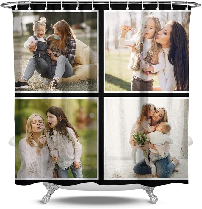 Personalized Shower Curtain Set Custom Photo Shower Curtains Modern Minimalist Home Bathroom Curtain Decor with 12 Hooks 72 Inch Wide * 72 Inch High