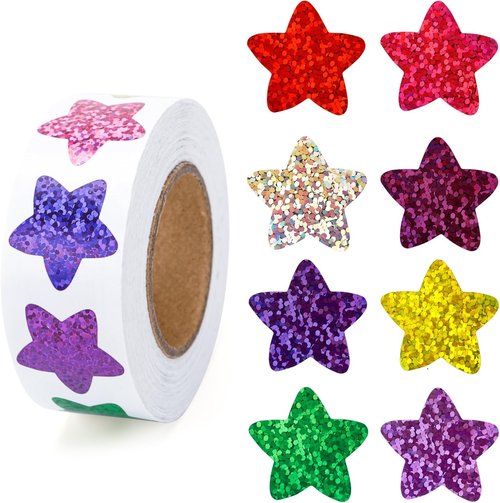 Anwyll Star Stickers - 500Pcs 1-Inch Glittery Colorful Star Stickers for Classroom Rewards & Crafts