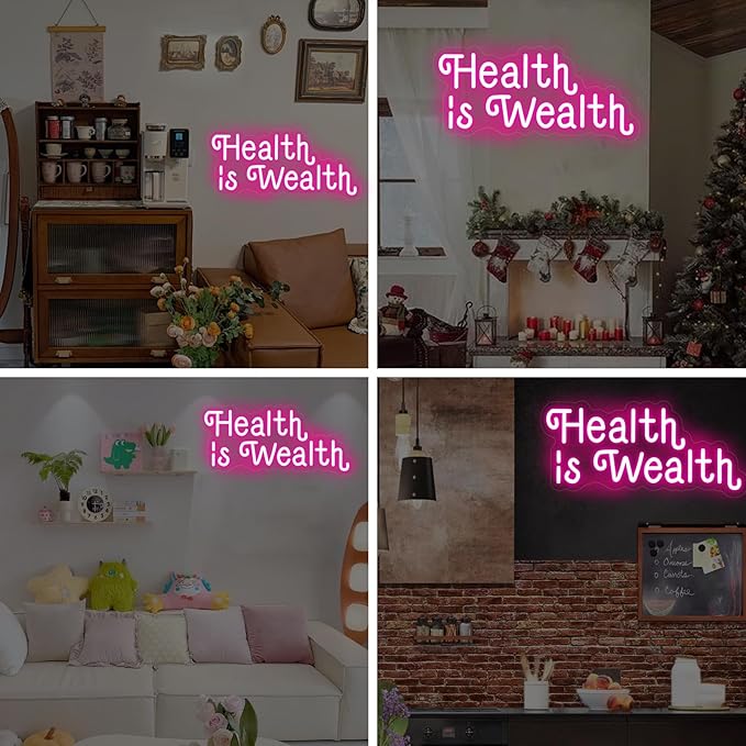 Health is Wealth Neon Sign,Health Decor Light,Fitness Club Decor,Gym Led Wall Decor,Inspirational Quote Sign,Health Gift,Mother's Day gift, Encouraging Light, Pink Led light for Bedroom, Club, gifts For Women