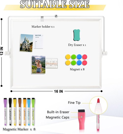 Magnetic Dry Erase Whiteboard by [Brand Name] - 16" x 12" Double-Sided Desktop Board for Home & Office