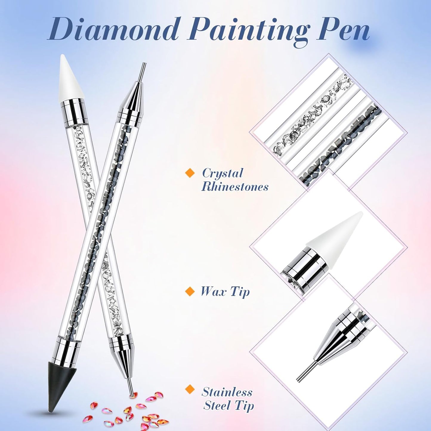 Skiennix Rhinestone Picker Dotting Pen - Dual-Ended Wax Pencil for Nail Art & DIY Decoration | Black & White