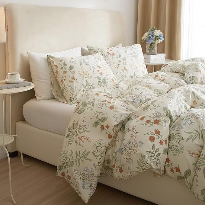 EAVD Reversible Vibrant Floral Duvet Cover Twin XL White Soft 100% Cotton Garden Floral Bedding Set with 2 Pillowcases Vintage Style Gorgeous Botanical Comforter Set with Zipper Closure