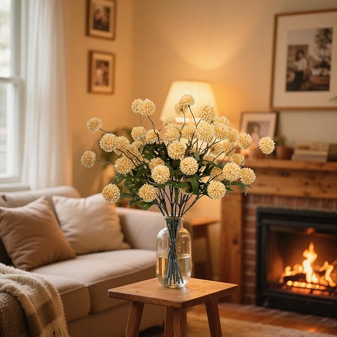 Fake Flowers 20.5In Artificial Chrysanthemum Faux Mums Faux Flowers for Vase Fall Long Stems Flower Silk Flower for Indoor Home Decoration Kitchen Office Wedding Decor 10PCS,Orange（No Vase）