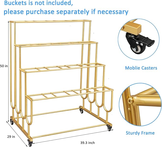 Flower Display Stand Frame, 4 -Tier Flower Cart with Wheels, Metal Floral Display Rack, Moving Florist Bouquet Shelf for Shop,Flower Bar, Events (White - 4 Tier)
