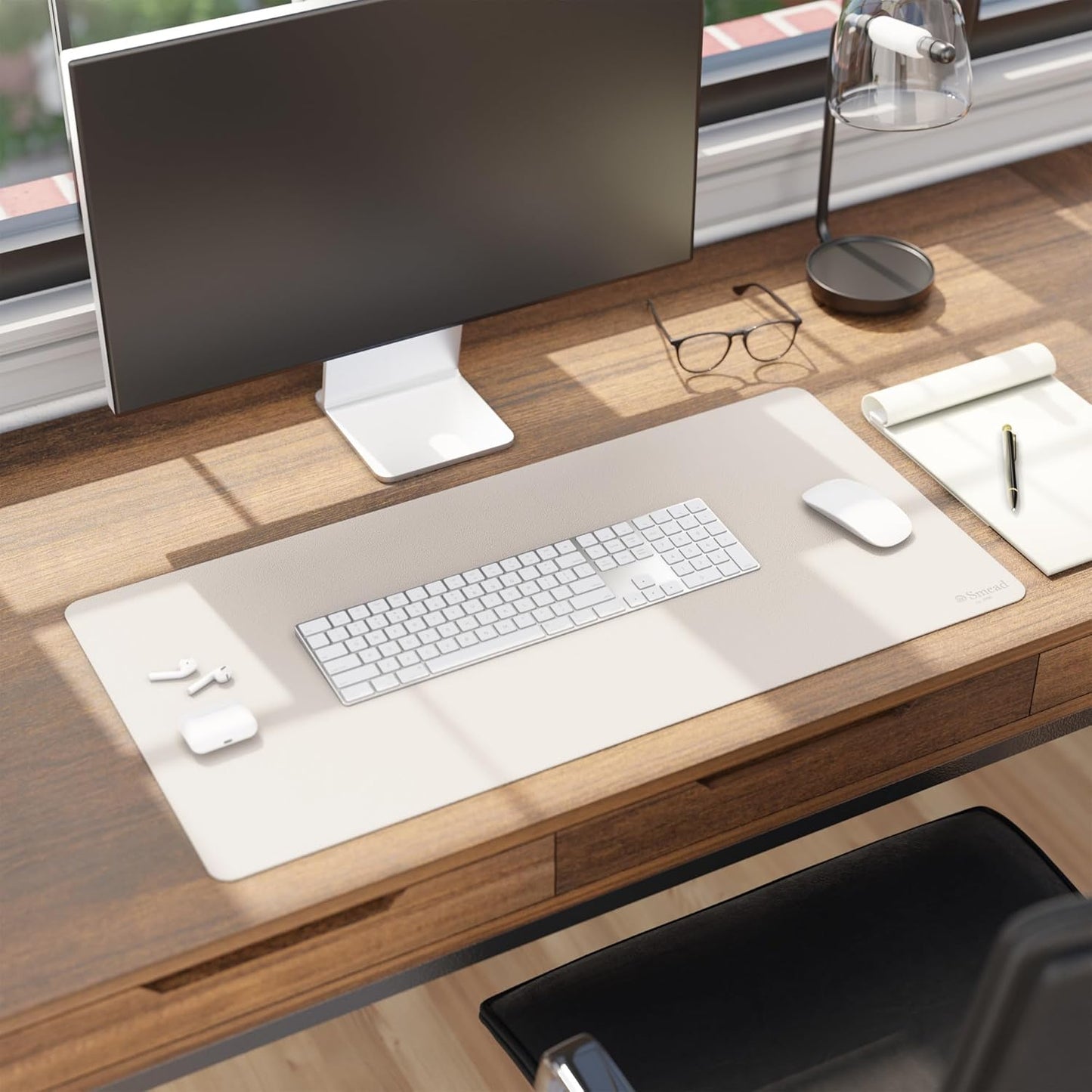 Smead Vegan Leather Desk Pad - Non-Slip Faux Suede Backing | Stylish Office Organizer, 31.5” x 15.7” Sandstone