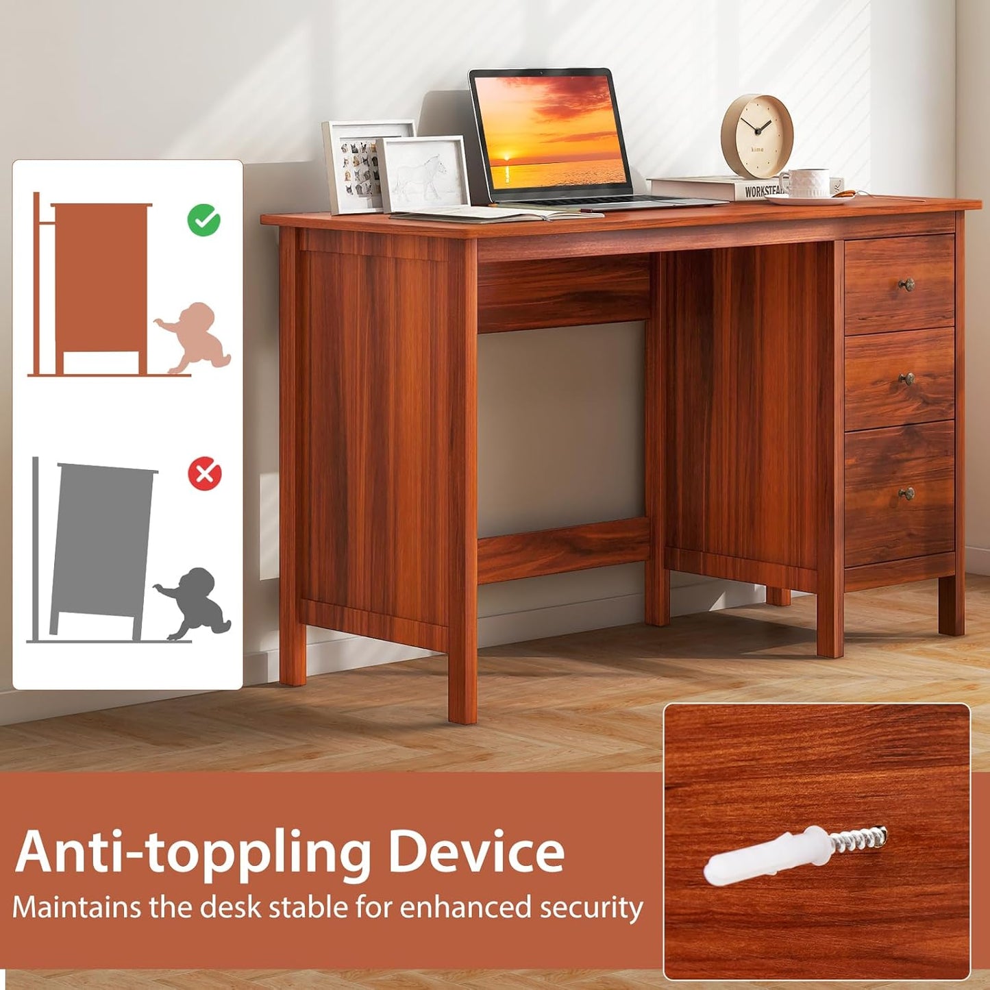 Tangkula Computer Desk - Modern Home Office Desk with 3 Storage Drawers | Compact Writing Workstation