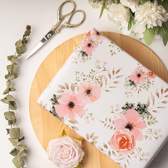 MAYPLUSS Floral Wrapping Paper Roll - 17x120 Inch, 3 Rolls - Multi-purpose, Perfect for Gift Wrap, Wedding, Birthday, Mother's Day