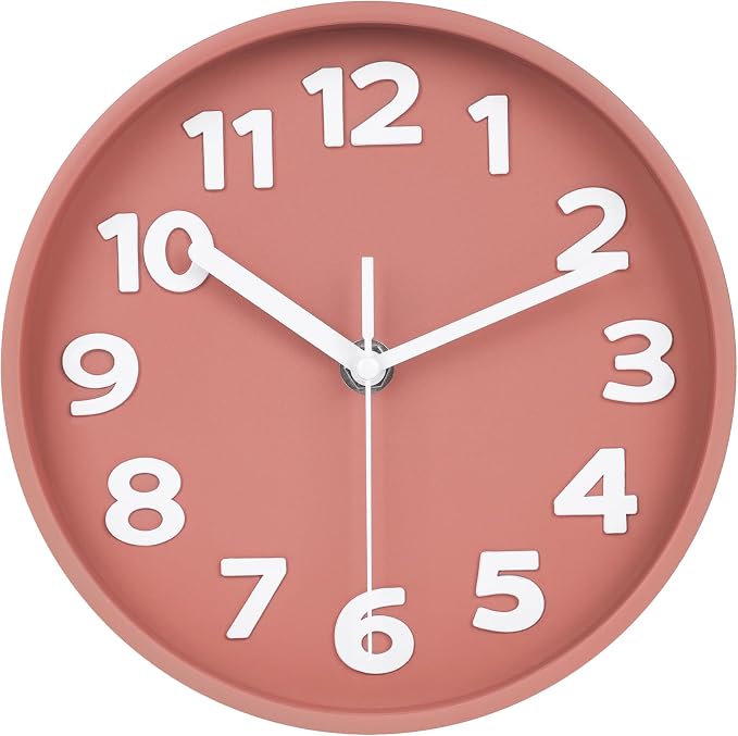 8-Inch Pink Modern Wall Clock – Silent Non-Ticking, 3D Large Numbers, Accurate Timekeeping | Decorative Wall & Desk Clock with Stand for Living Room, Bedroom, Kitchen, or Office