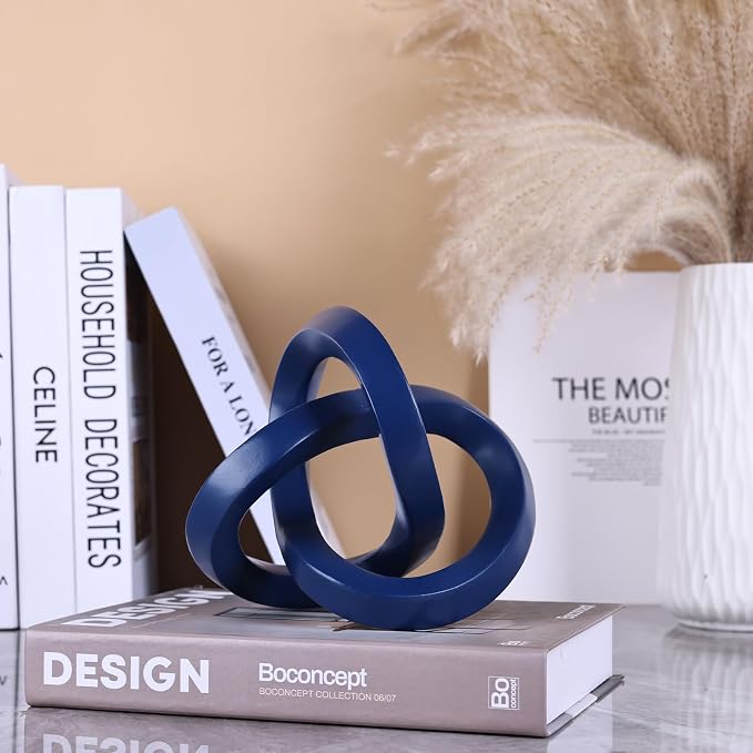Knot Geometric Sculpture Decor,Mid Century Modern Abstract Figurines,Home Decor Statue,Bookcase Decor,Decorative Accents for Living Room, Coffee Table, Office Desktop, Shelf (Blue)