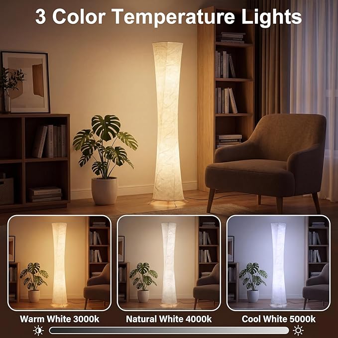 61'' Round Floor Lamp, RGB LED Corner Floor Lamp with Music Sync, 16W+ Colors & 3 Color Temperatures, APP & Remote Control, Modern Standing Lamp for Living Room Bedroom