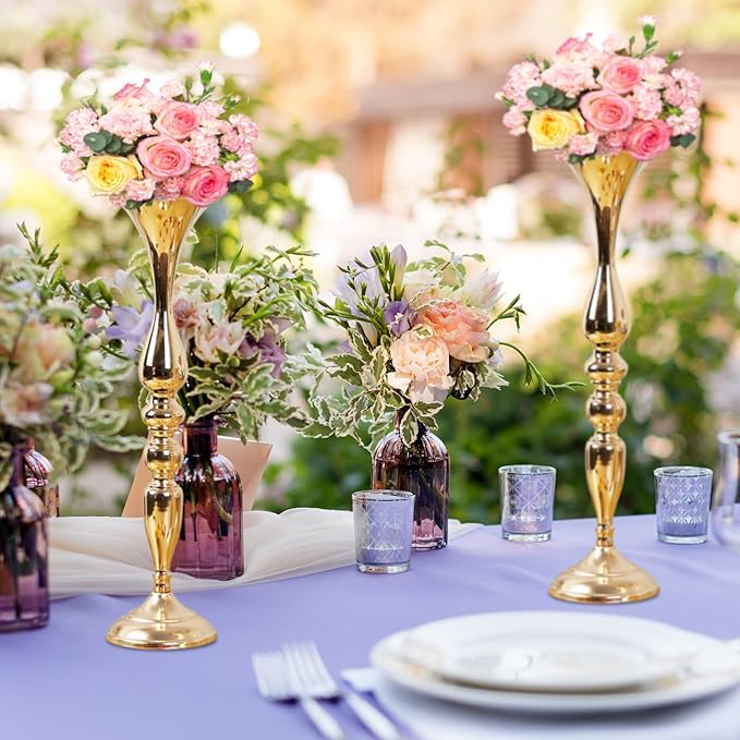 24 Pcs Metal Flower Arrangements Stand 20 Inch Tall Wedding Flower Vase Centerpieces Table Decoration Flower Stand for Party Wedding Reception Flower Arrangement Candle Holder (Gold)