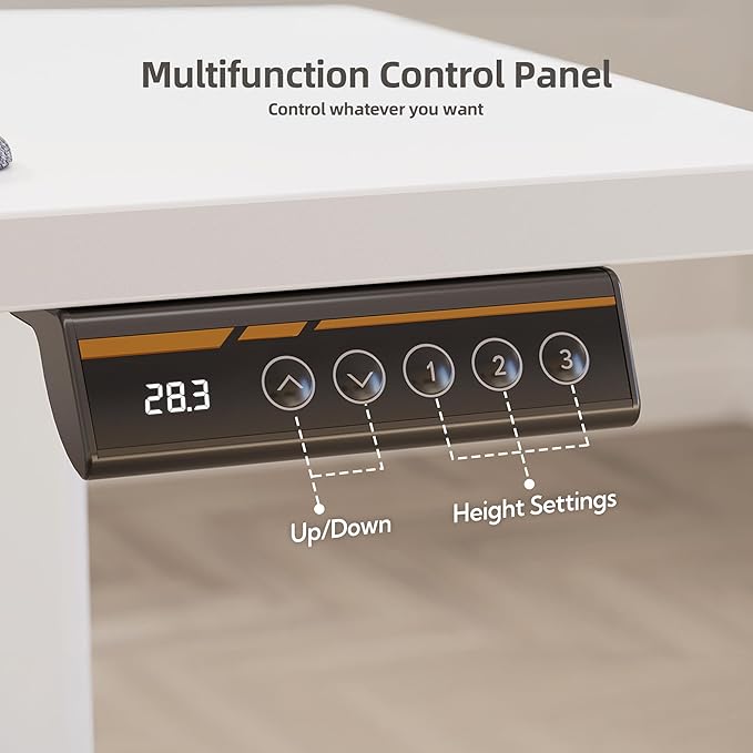 Claiks Electric Standing Desk with Shelf, 55 Inch Height Adjustable Standing Desk with LED Lights & Monitor Stand, White Frame/White Top