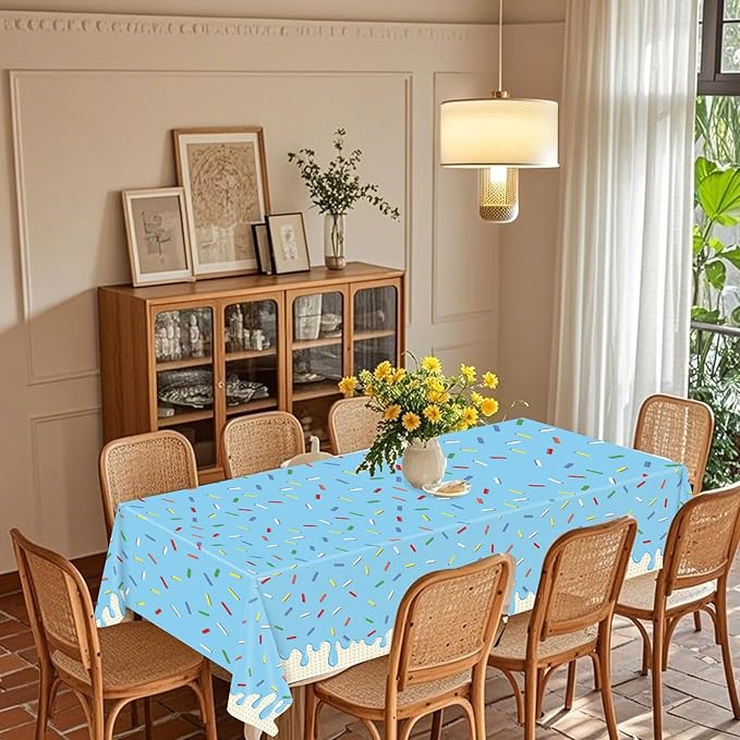 4 Pack Ice Cream Tablecloth, Ice Cream Birthday Party Decorations, Sprinkle Donut Table Cover for Girls Sweet One Birthday Party Decorations, 54 X 108 Inch