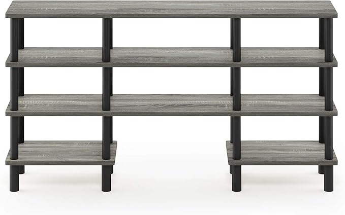 Furinno Turn-N-Tube 4-Tier Multipurpose Wide Shelf TV Stand, French Oak Grey/Black