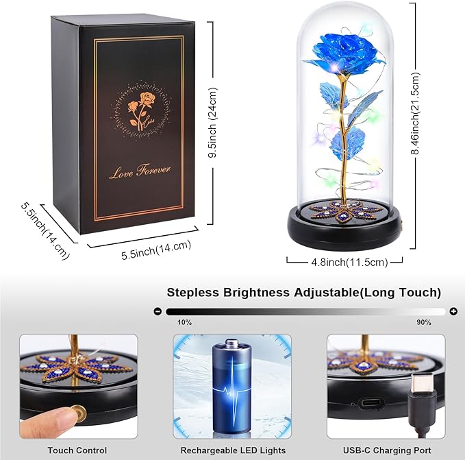 Beferr Birthday Gifts for Women Mom Rechargeable Galaxy Glass Roses Forever Preserved Flowers for Delivery Prime Smart Touch Light Up Rose in Dome Gift for Grandma Sister Wife Her Girlfriends Daughter