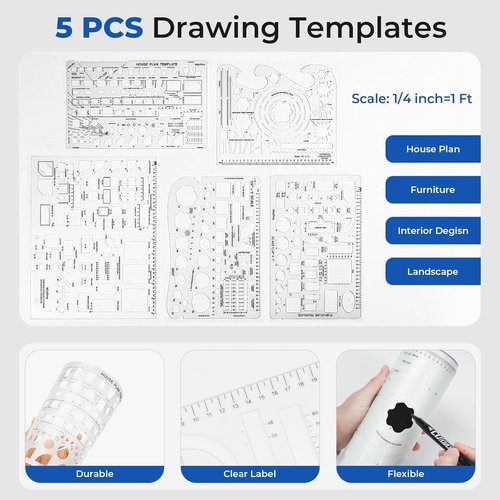 Nicpro 30PCS Professional Drafting Tools Set - Complete Geometry Kit with Case, Protractor, Rulers & Templates