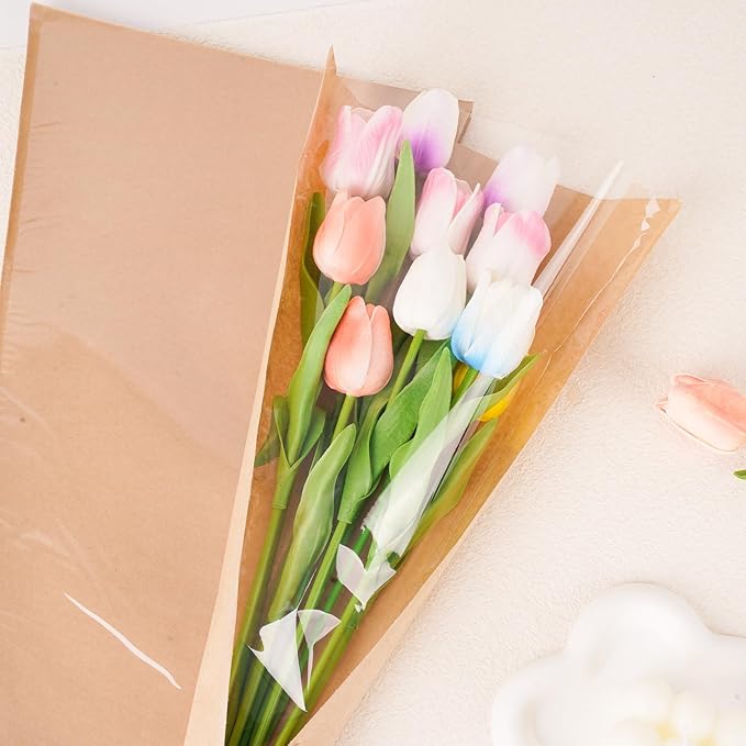 100 Pcs Flower Bags for Bouquets, Clear Bouquet Wrapping Paper, Kraft Flower Wrapping Paper for Florist Supplies Wedding Birthday Graduation Anniversary Mother's Day Gifts, 9.4x3.5x17.7 Inch