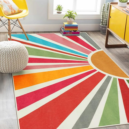 STARUIA Kids Rug 5'x7', Boho Washable Rainbow Nursery Rug, Non-Slip Soft Carpet for Playroom, Classroom, Office, Dining Room