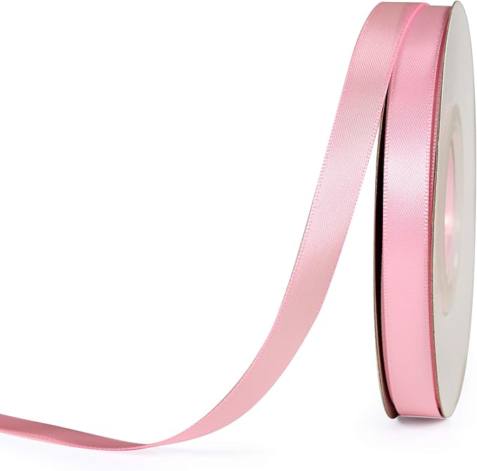YAMA Pink Double Face Satin Ribbon 3/8 Inch 25 Yards Thin Baby Pink Ribbon for Gift Wrapping Ribbons Decorations DIY Crafts Arts