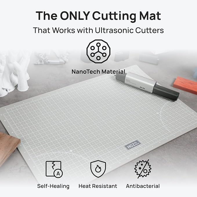 HOZO NanoTech Cutting Mat for Ultrasonic Cutter, 12" x 18" Self-Healing Cutting Mat, Glue-Free Eco Design, Heat-Resistant, Metric & Imperial Scales, Durable for Craft, DIY, 3D Printing & Model Making