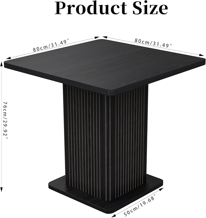 Small Black Dining Table for 2-4, 31.5 Inch Farmhouse Square Kitchen Table with 2-Tier Storage Shelf, Modern Wood Dinner Furniture with Fluted Doors, Dining Room, Living Room, Space Saving