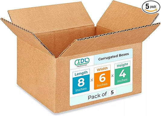 IDL Packaging - B-864-5 Small Corrugated Shipping Boxes 8"L x 6”W x 4"H (Pack of 5) - Excellent Choice of Sturdy Packing Boxes for USPS, UPS, FedEx Shipping