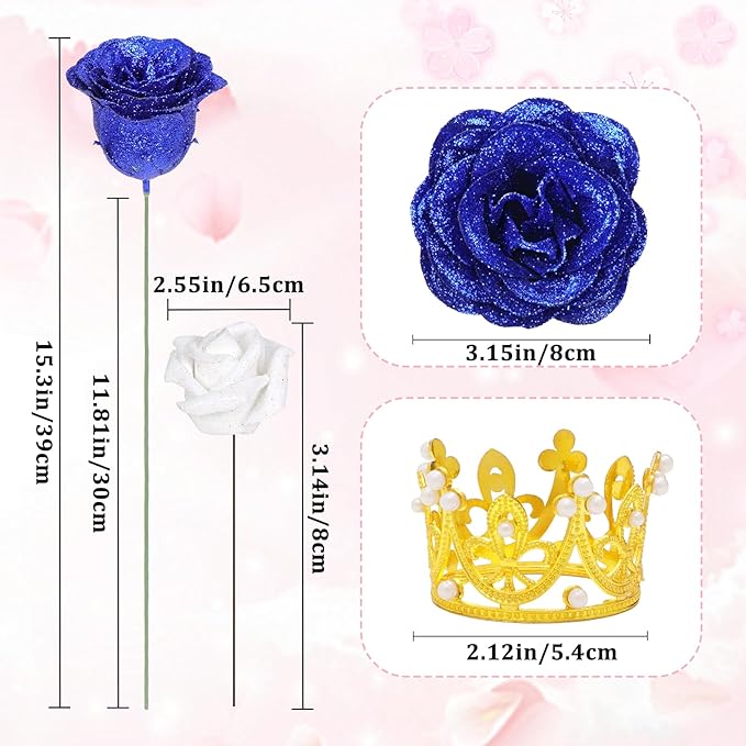 36+20 Glitter Roses Bouquet, DIY Fake Flowers Bouquet, Craft The Initials of Your Loves' Name with Artificial Rose Bouquet for Valentines, Anniversary, Wedding, Blue & White