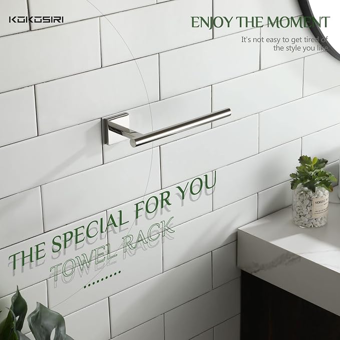KOKOSIRI Hand Towel Bar Chrome Bathroom Towel Rail Holder Kitchen Paper Holder Wall Mounted Toilet Cabinet Mount 2 Pack, Polished Stainless Steel B3008CH-P2