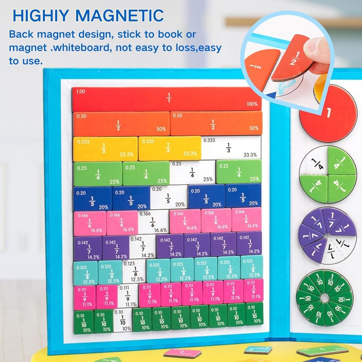 Skiennix Magnetic Fraction Demonstration Book - Engaging Tiles & Circles for Learning