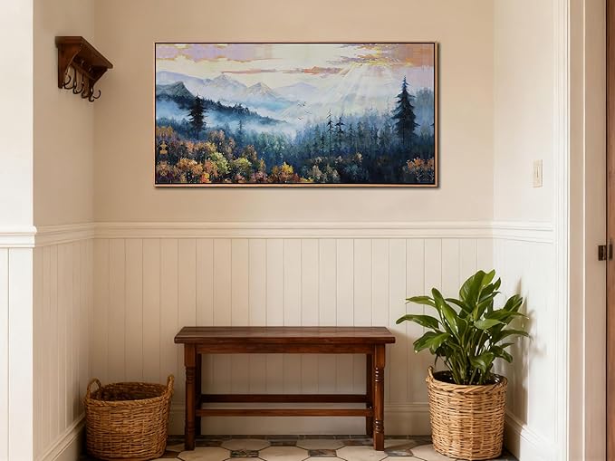 Arjun Forest Landscape Wall Art Canvas Framed, Misty Nature Wall Art for Living Room Painting Scenery Tree Picture Artwork for Bedroom Office Home Wall Decor, Large 40"x20"