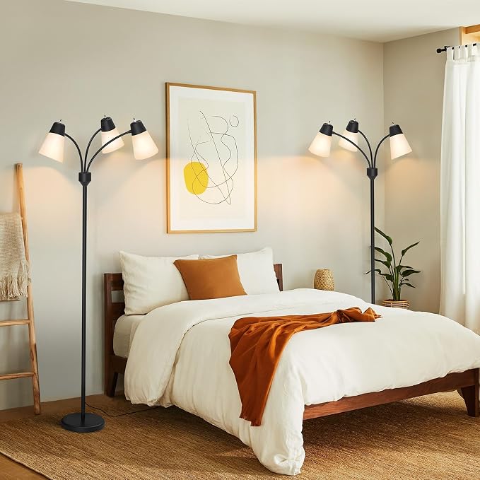 FOLKSMATE LED Floor Lamp, Medusa 3 Head Modern Adjustable Tall Standing Light for Living/Kids Room, Bedroom, Office, Dorm